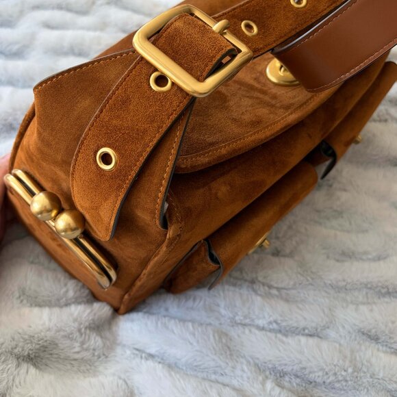 NWT Coach Turnlock Haversack Shoulder Bag Suede Warm Brown/Brass - Picture 5 of 10